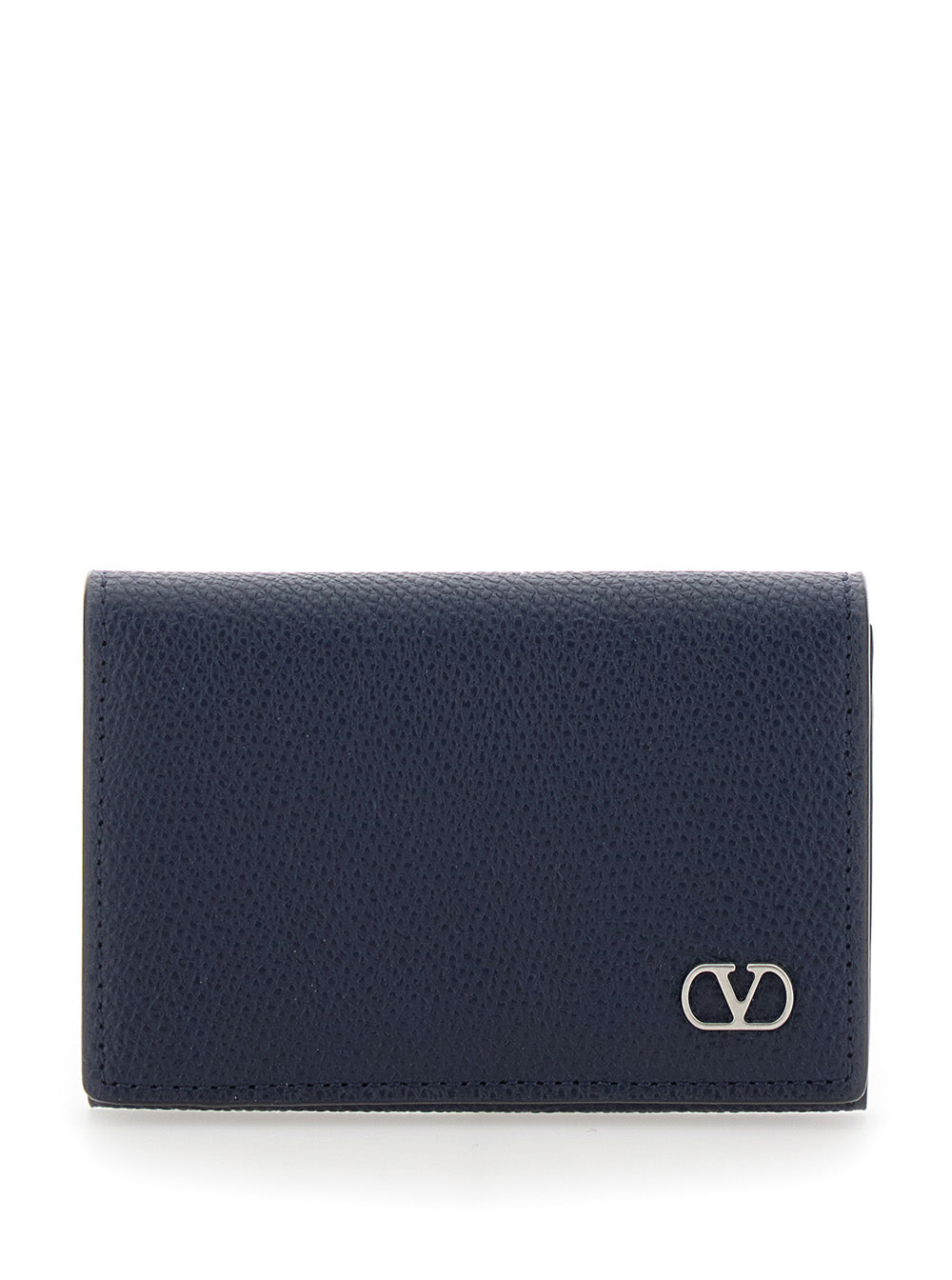 Valentino Garavani Men Black Card Holder With Vlogo Plaque On The Front In Grained Leather For Men