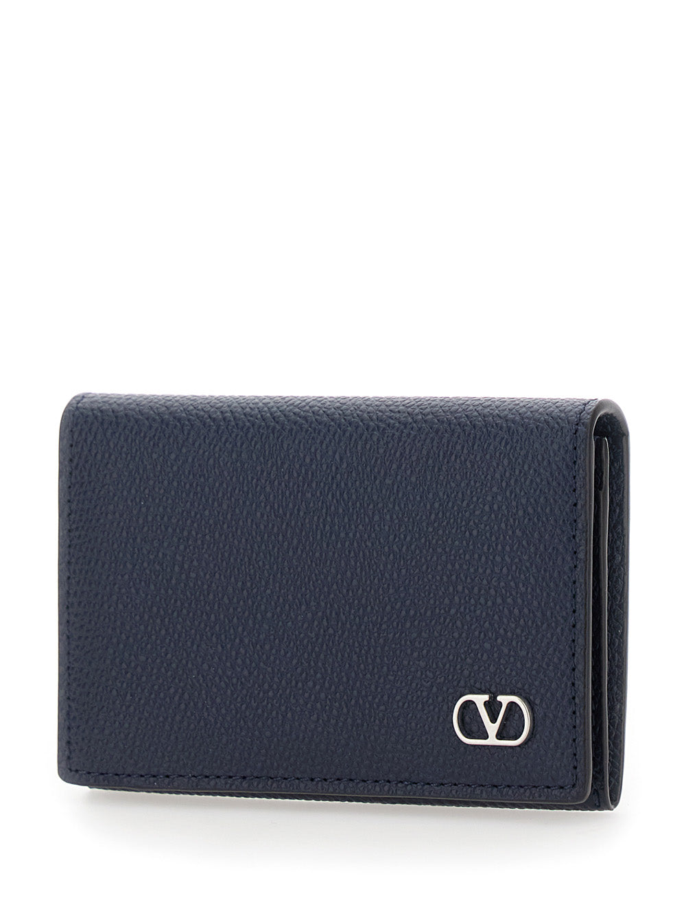 Valentino Garavani Men Black Card Holder With Vlogo Plaque On The Front In Grained Leather For Men