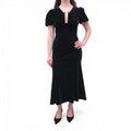SELF-PORTRAIT BLACK VELVET EMBELLISHED MIDI DRESS - SIZE US 4