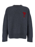 Ami Paris Men Crewneck Sweater With Dropped Shoulders And Adc Embroidery On The Front In Gray Wool For Men