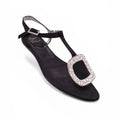 ROGER VIVIER BLACK SATIN CRYSTAL FLATS - SIZE 35