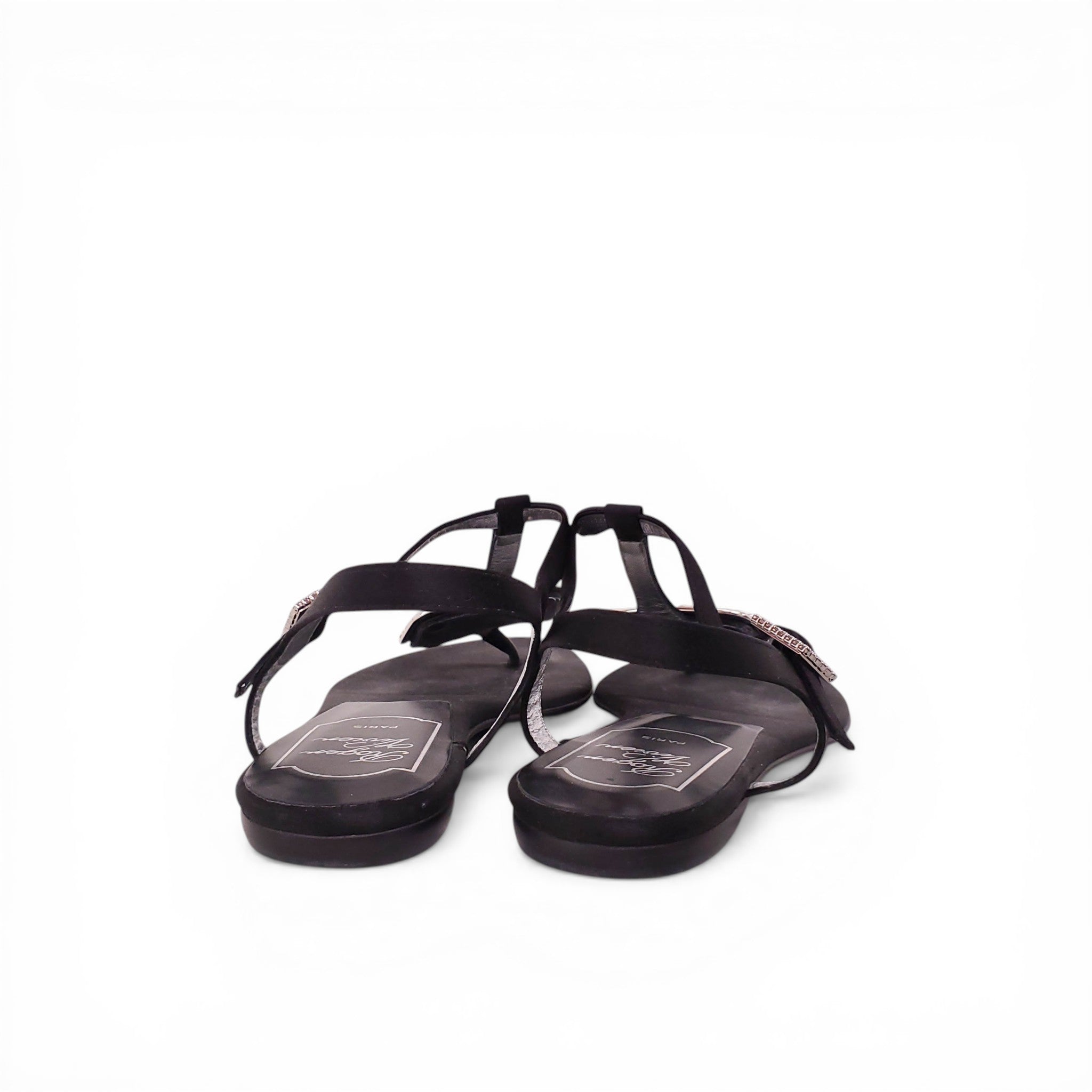 ROGER VIVIER BLACK SATIN CRYSTAL FLATS - SIZE 35