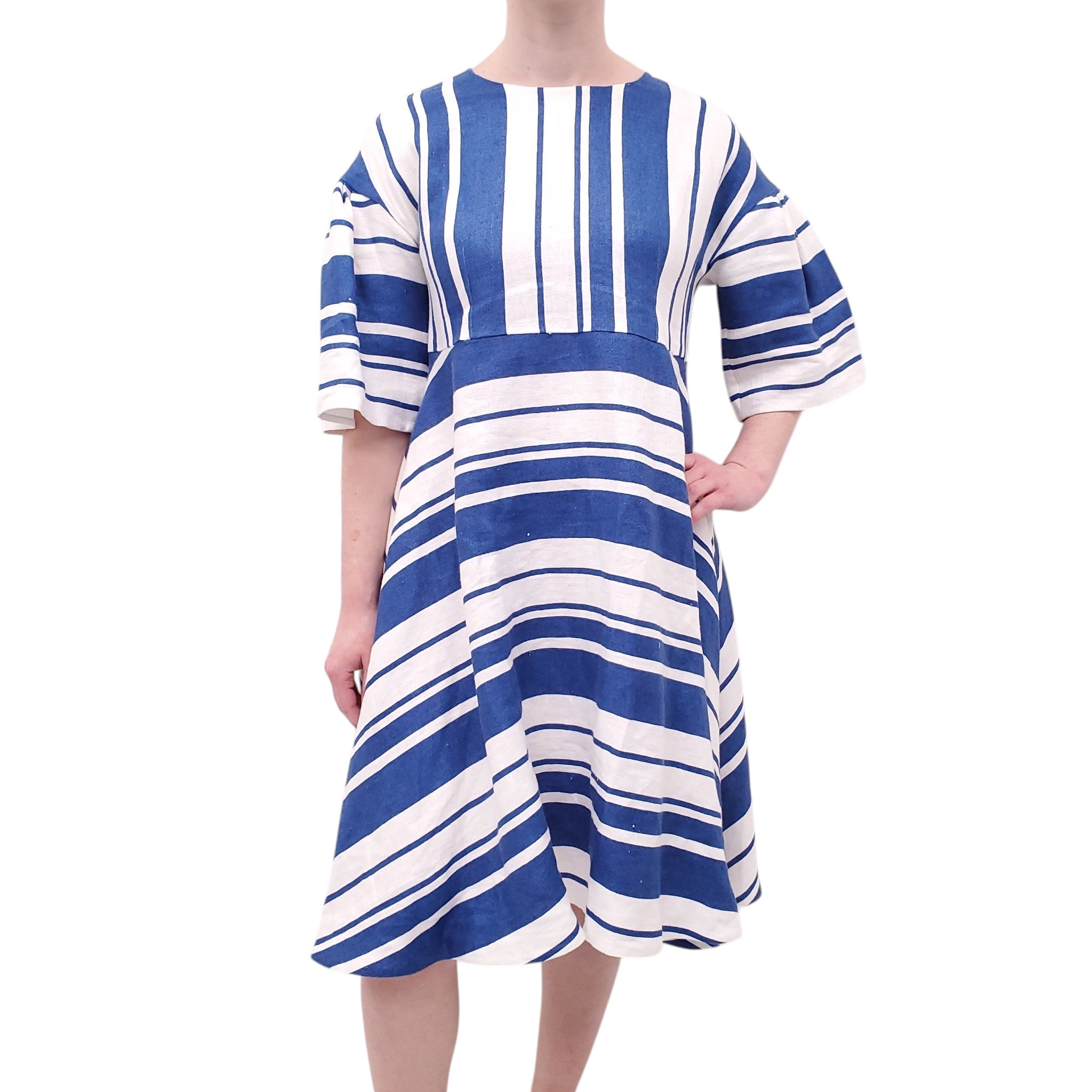 DOLCE & GABBANA BLUE STRIPED LINEN DRESS - SIZE 44