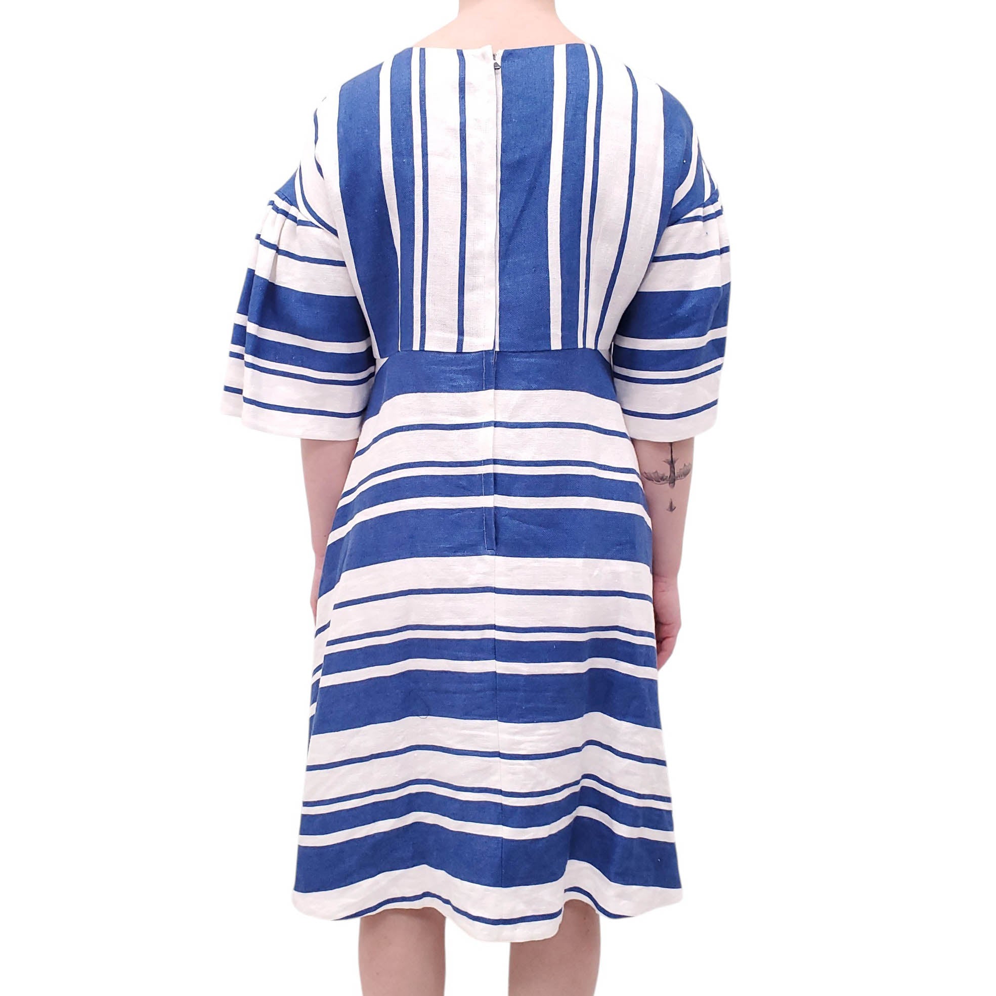 DOLCE & GABBANA BLUE STRIPED LINEN DRESS - SIZE 44