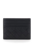 Bottega Veneta Men Card Holder With Intreccio Motif In Black Leather For Men
