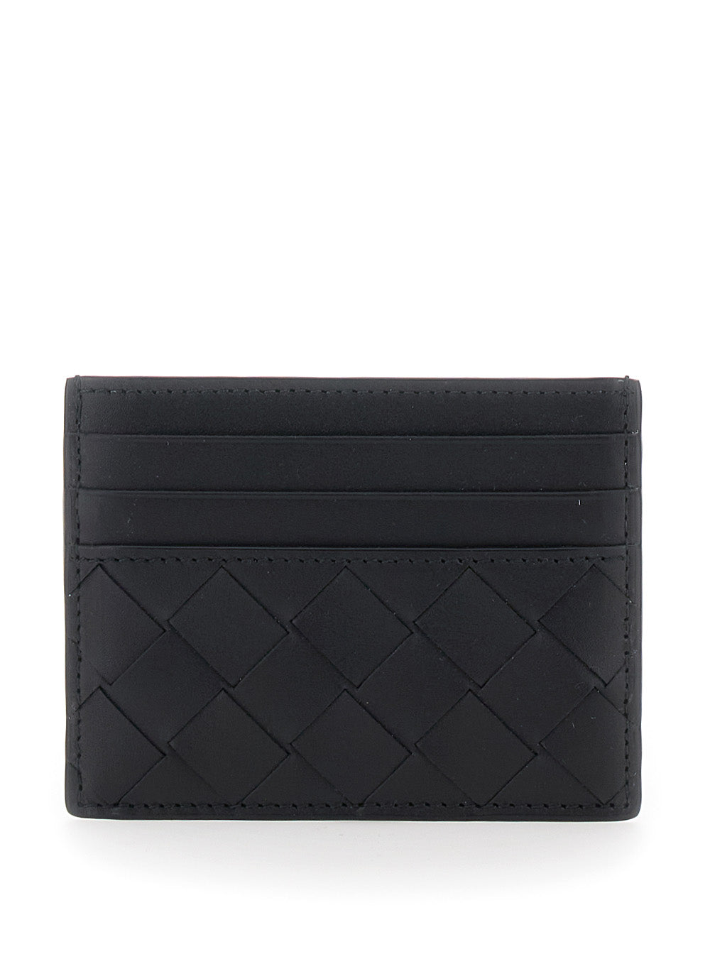 Bottega Veneta Men Card Holder With Intreccio Motif In Black Leather For Men