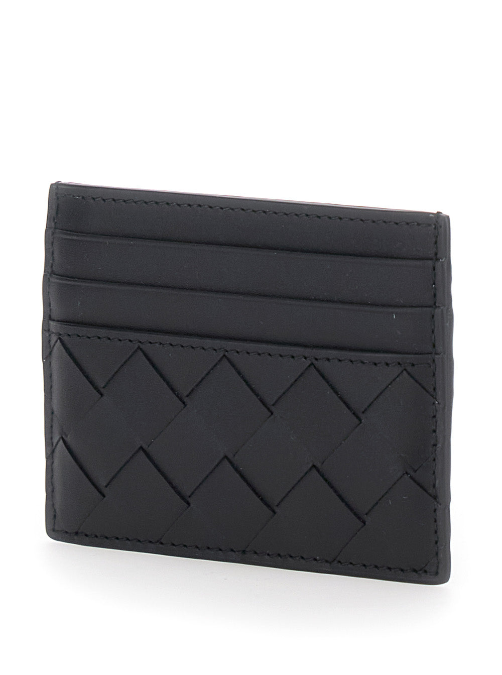 Bottega Veneta Men Card Holder With Intreccio Motif In Black Leather For Men