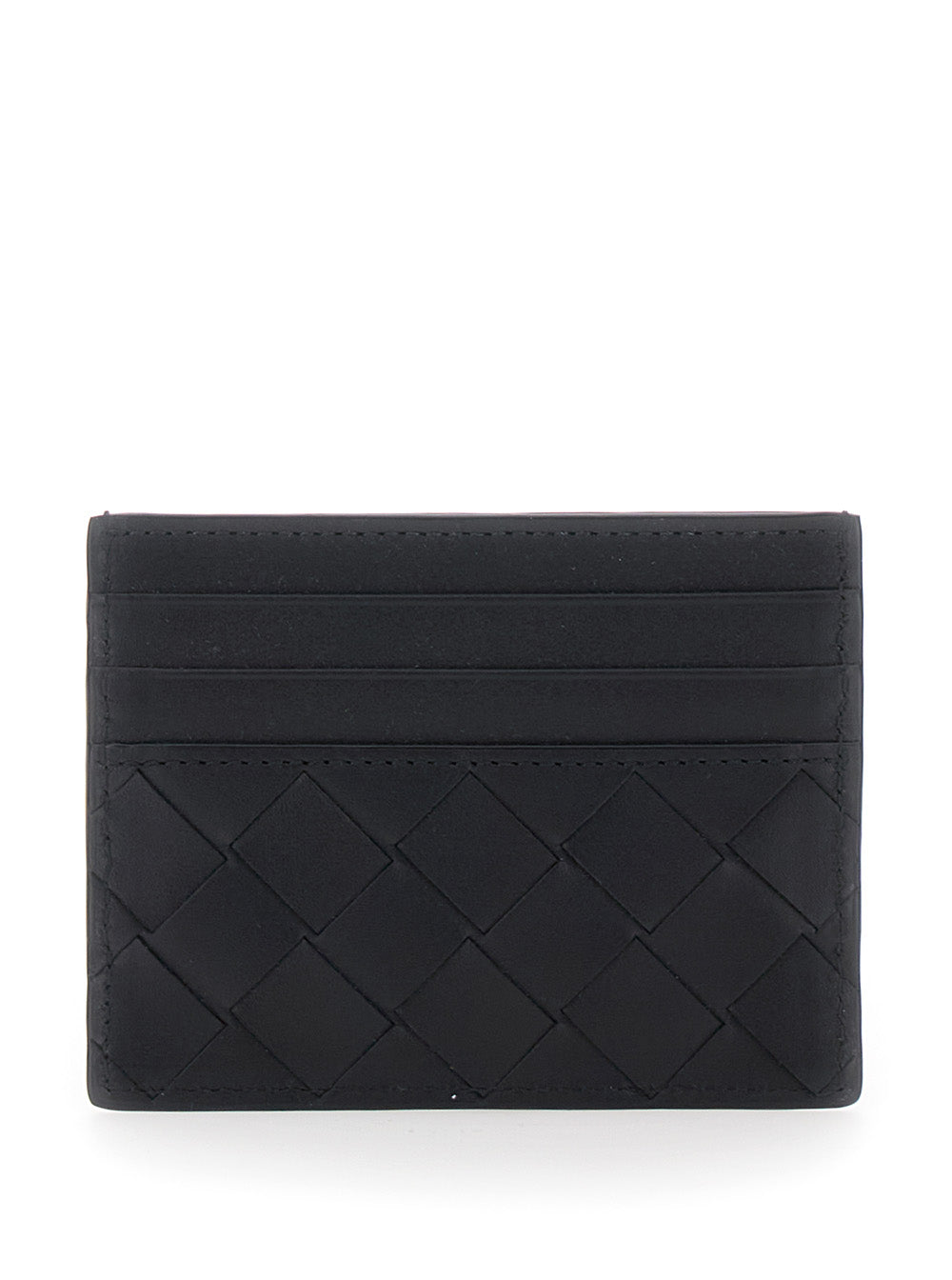 Bottega Veneta Men Card Holder With Intreccio Motif In Black Leather For Men
