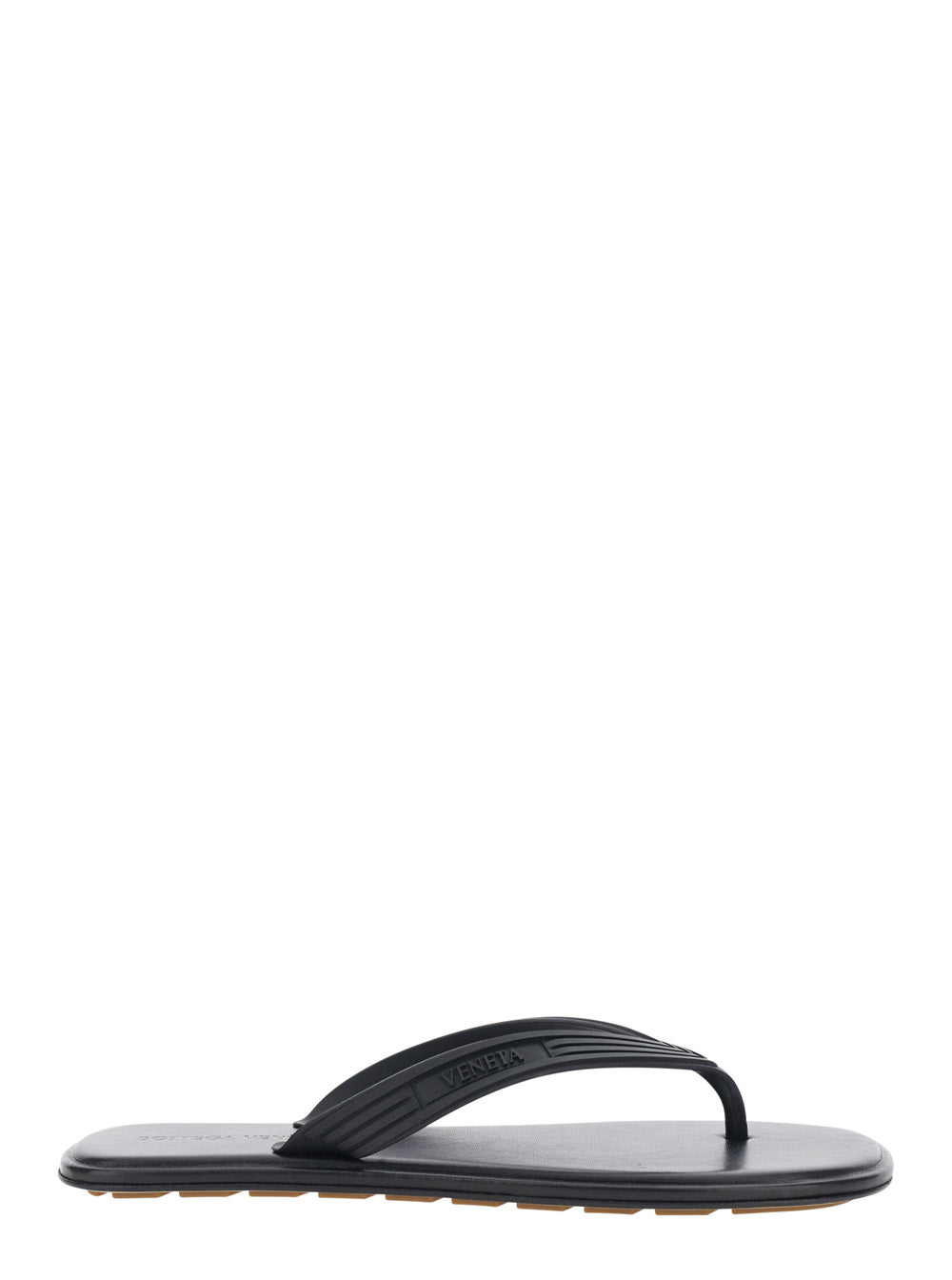 Bottega Veneta Men 'Sanpieri' Black Sandals With Thong Design And Flat Sole In Rubber For Men