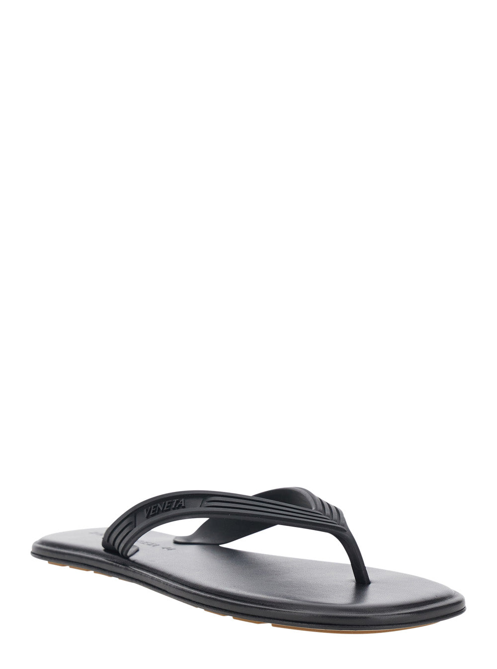 Bottega Veneta Men 'Sanpieri' Black Sandals With Thong Design And Flat Sole In Rubber For Men