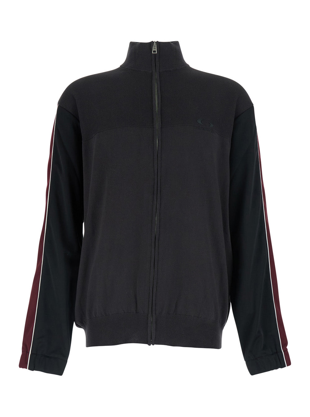 Balenciaga Men Black High-Neck Sweatshirt With Front Zip Closure And Logo Embroidery In Cotton For Men
