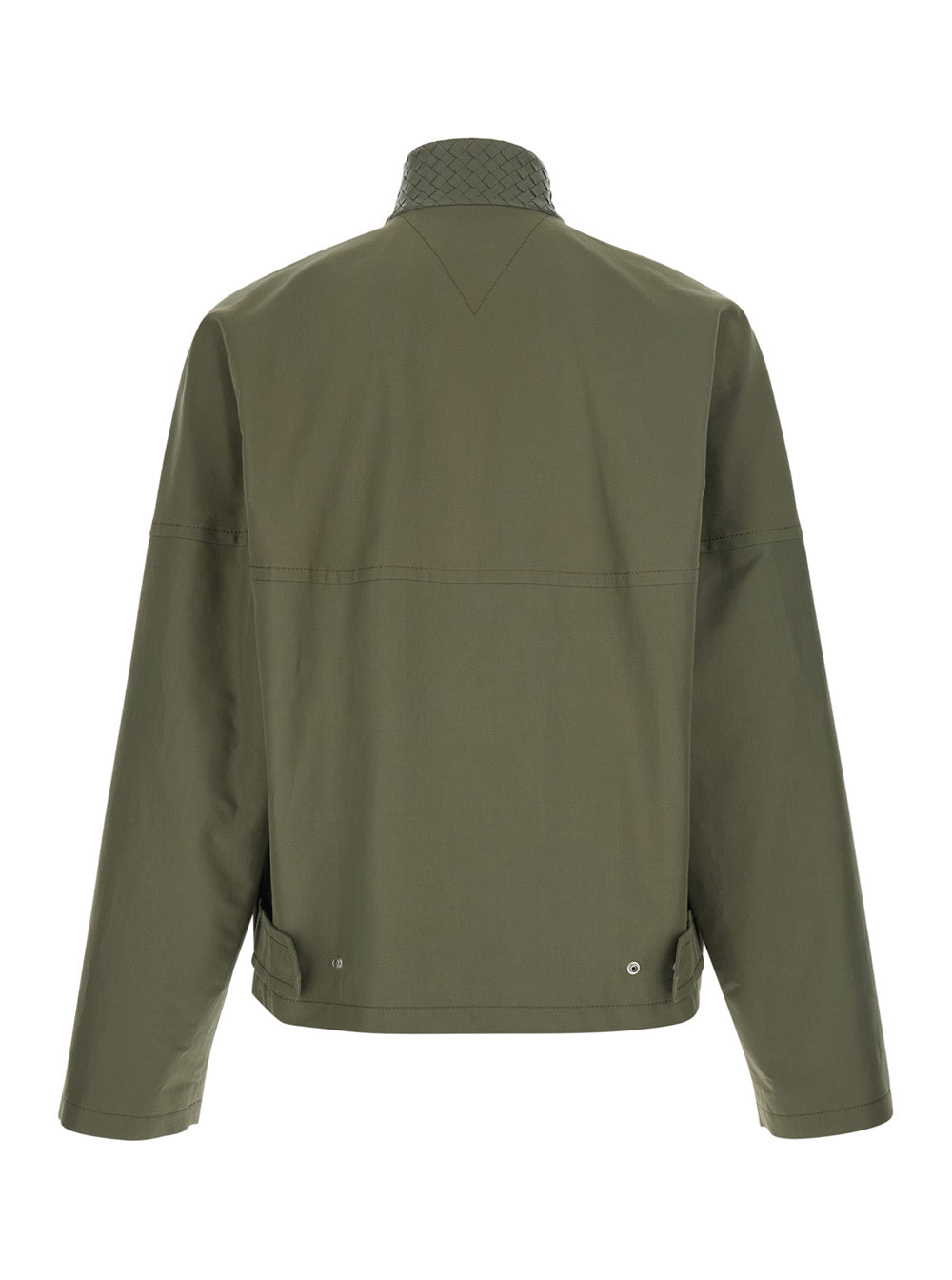 Bottega Veneta Men Green Bomber Jacket With Intreccio Motif On The Collar In Cotton For Men
