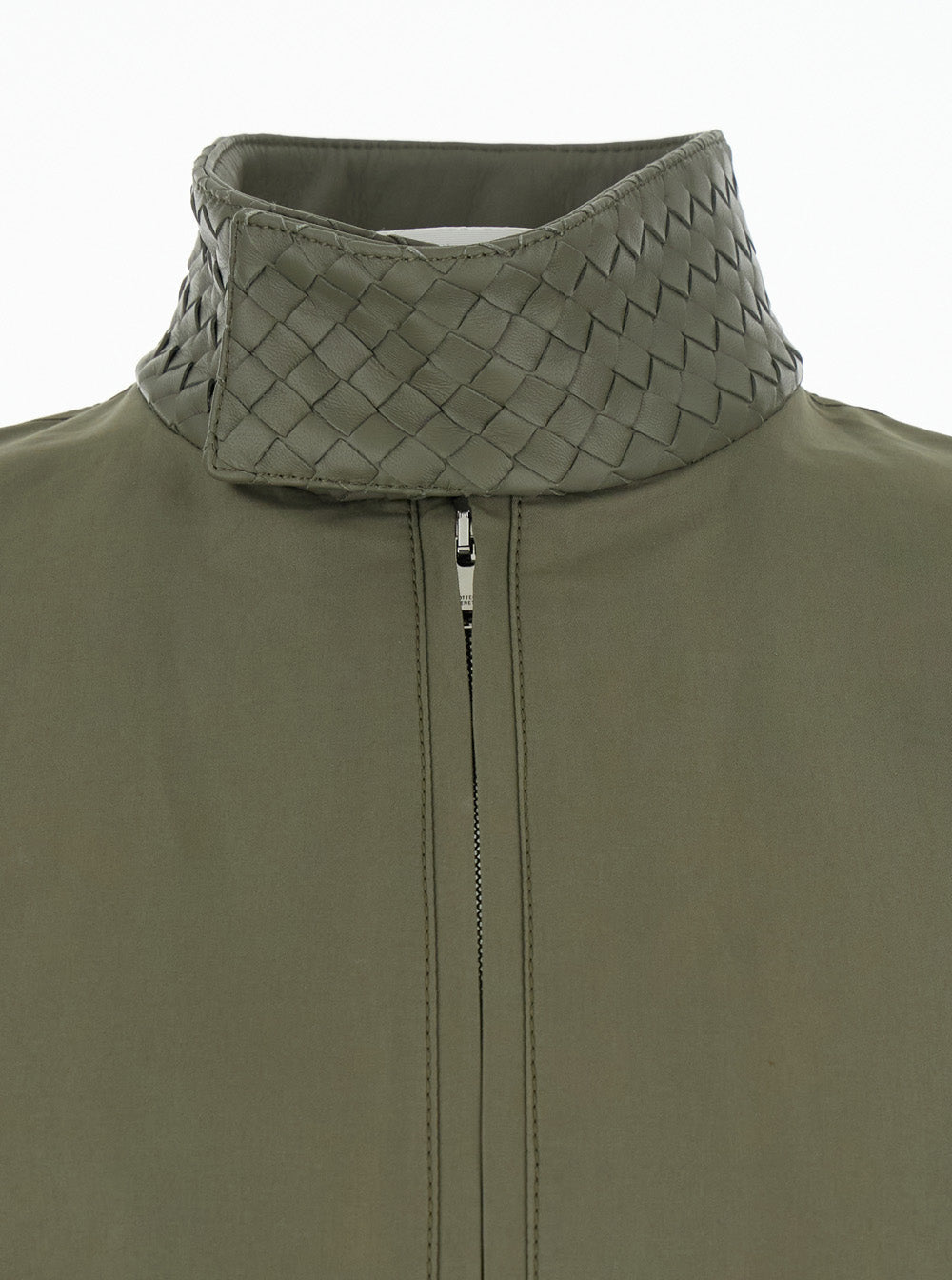 Bottega Veneta Men Green Bomber Jacket With Intreccio Motif On The Collar In Cotton For Men