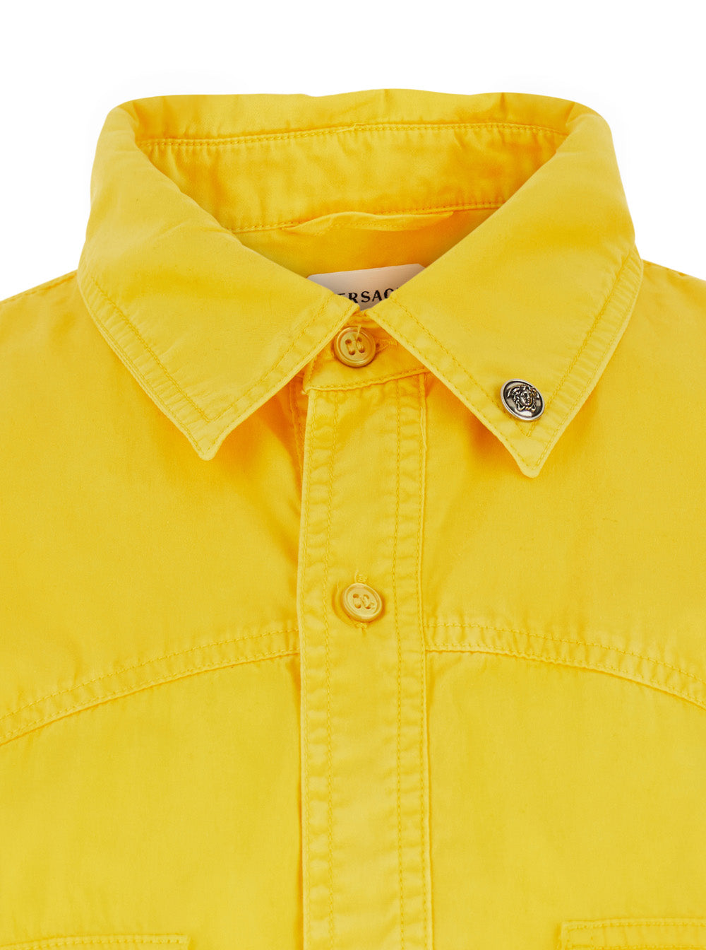 Versace Men Yellow Shirt With Button-Down Collar And Two Patch Pockets On The Front In Cotton For Men