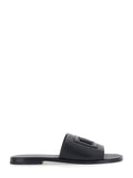 Dolce & Gabbana Men Black Leather Cut-Out Logo Detail Sandals For Men
