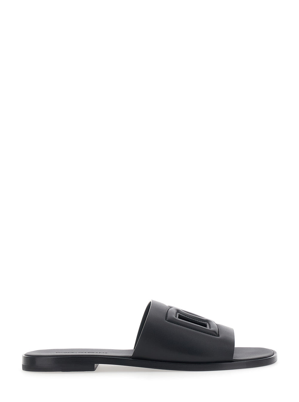 Dolce & Gabbana Men Black Leather Cut-Out Logo Detail Sandals For Men