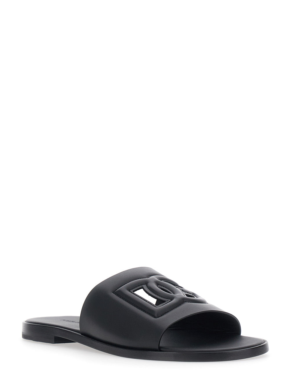 Dolce & Gabbana Men Black Leather Cut-Out Logo Detail Sandals For Men