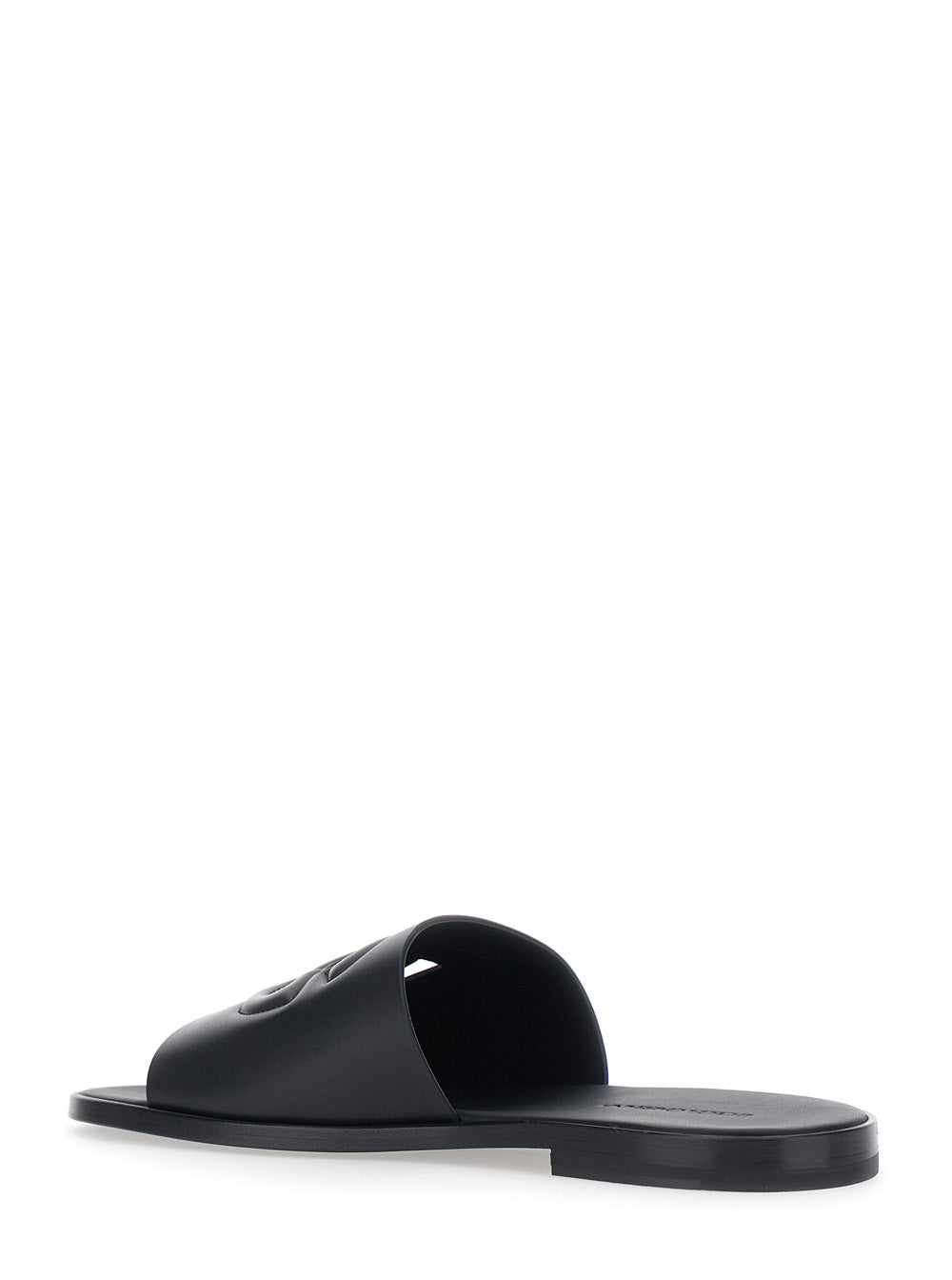 Dolce & Gabbana Men Black Leather Cut-Out Logo Detail Sandals For Men