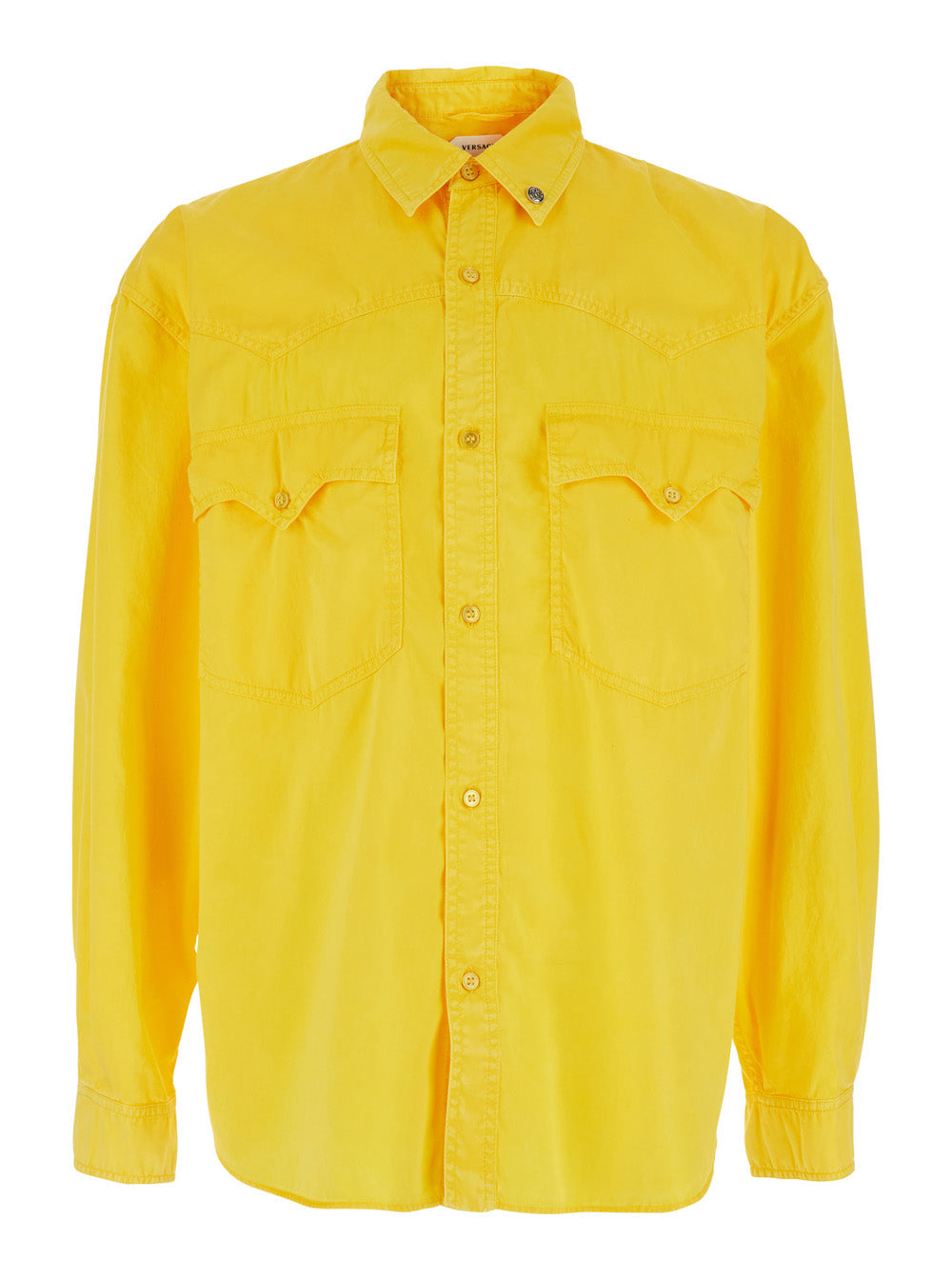 Versace Men Yellow Shirt With Button-Down Collar And Two Patch Pockets On The Front In Cotton For Men