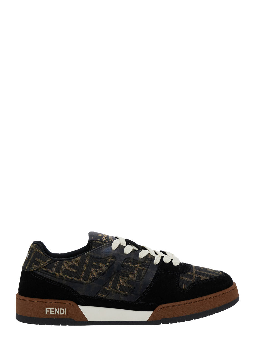 Fendi Men Sneaker 'Match' With Logo Patch On The Tongue And Ff All-Over Motif In Brown Leather For Men