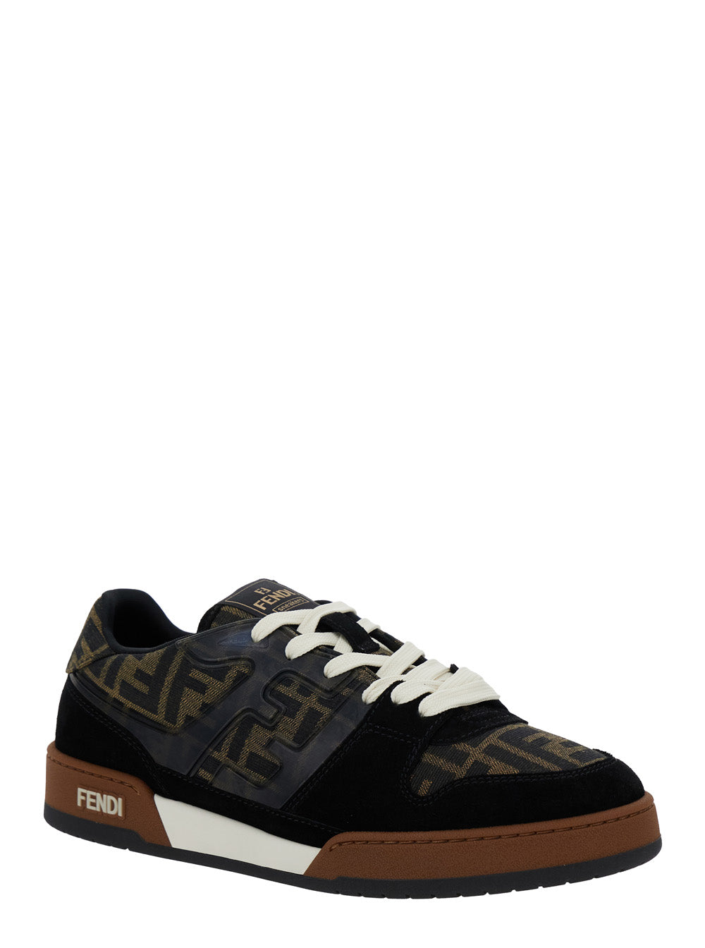 Fendi Men Sneaker 'Match' With Logo Patch On The Tongue And Ff All-Over Motif In Brown Leather For Men