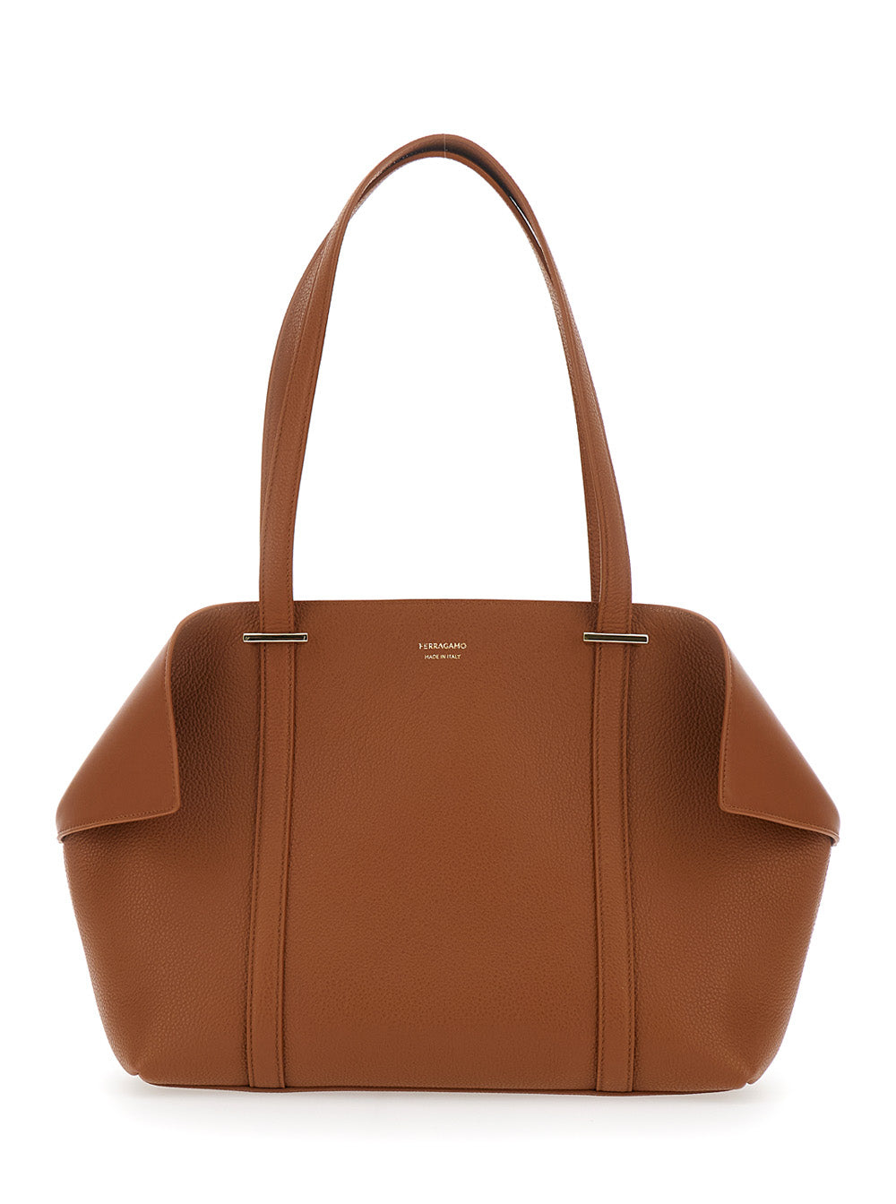Ferragamo Women Tote Bag With Folded Sides And Logo Lettering On The Front In Brown Leather For Women