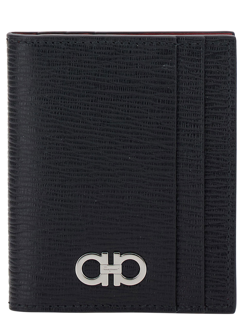 Ferragamo Men Card Holder With Gancini Detail In Black Leather For Men