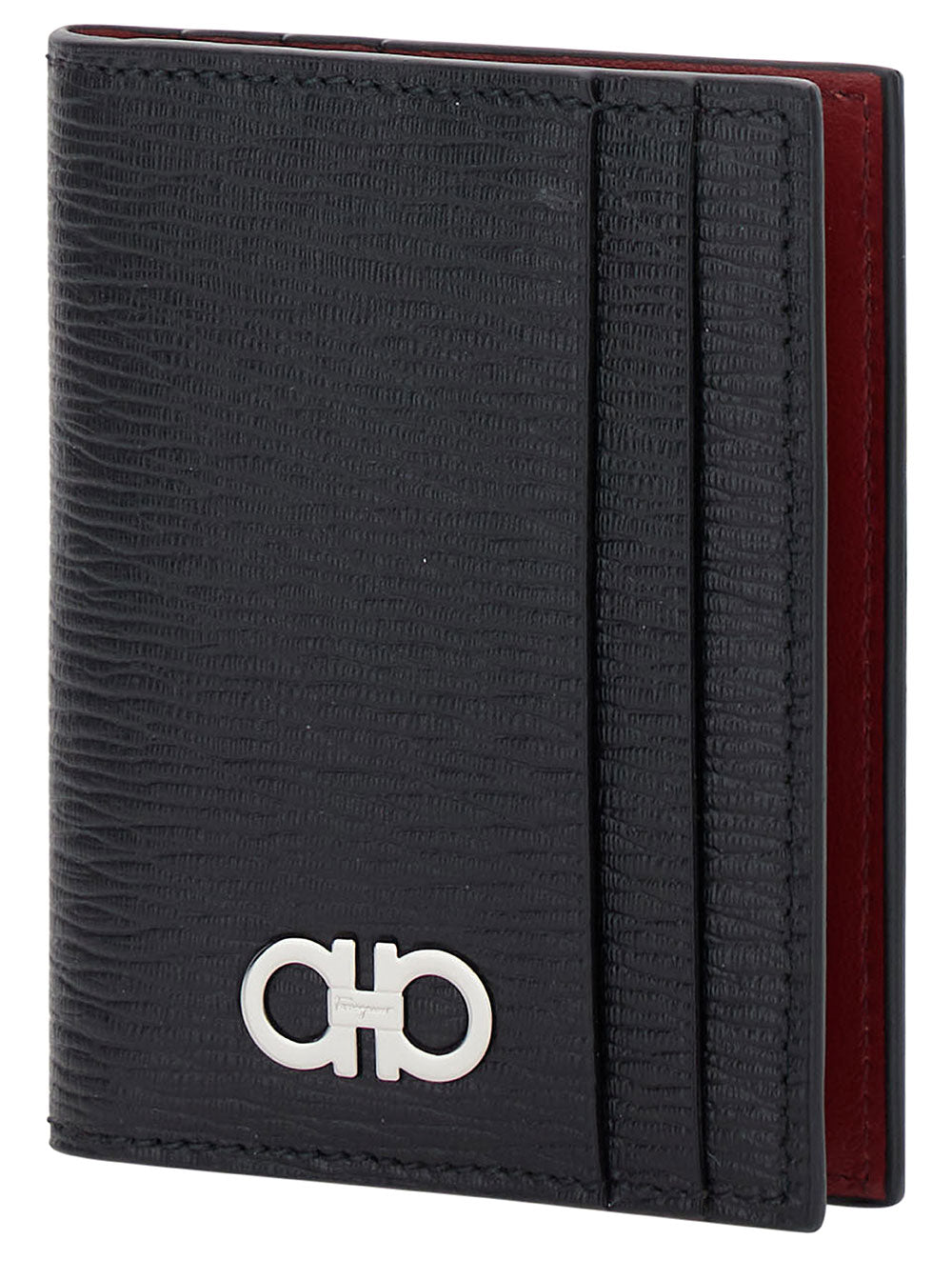 Ferragamo Men Card Holder With Gancini Detail In Black Leather For Men