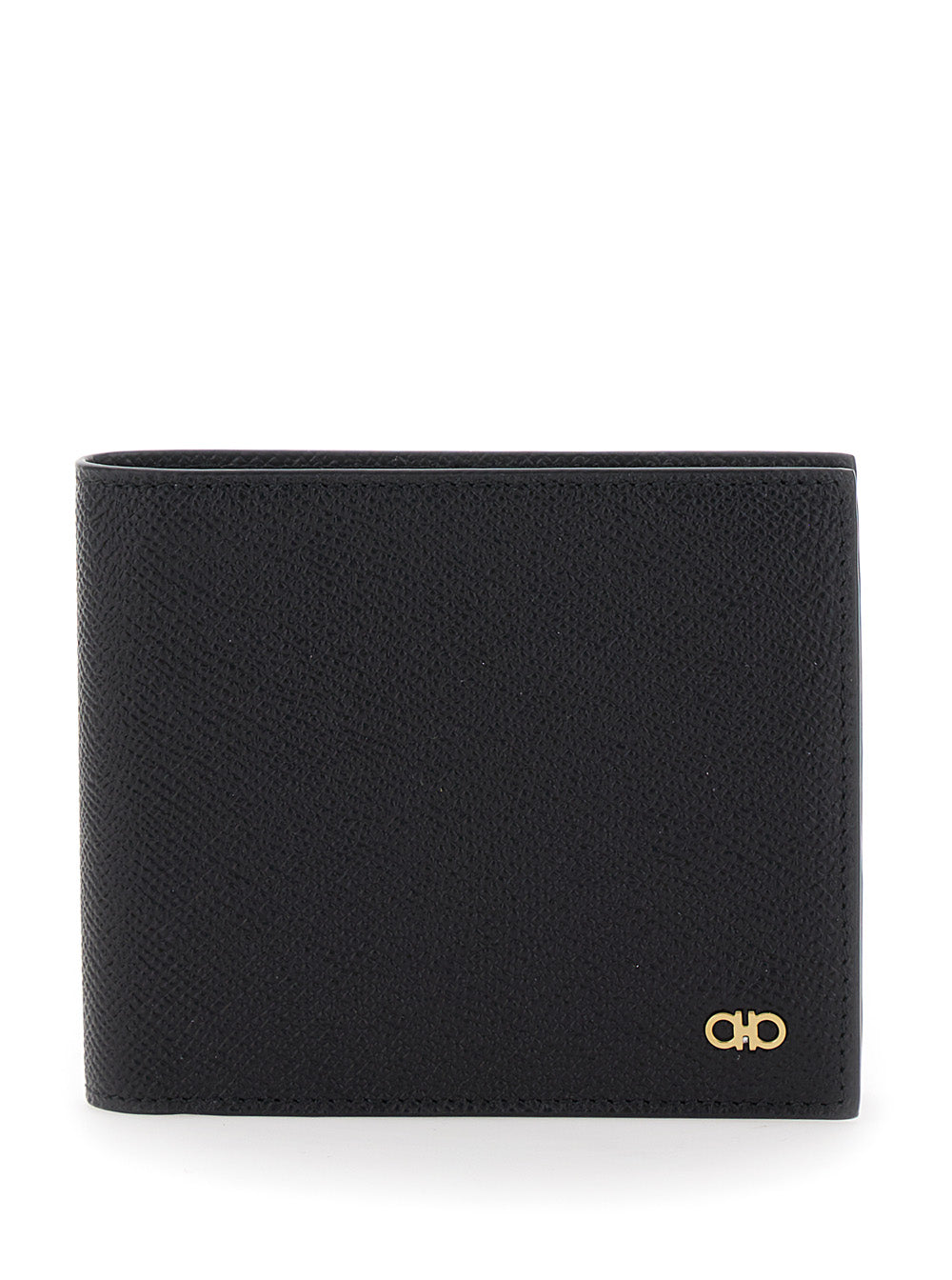 Ferragamo Men Bi-Fold Wallet 'Micro Gancini' With Grained Leather Logo Black Men