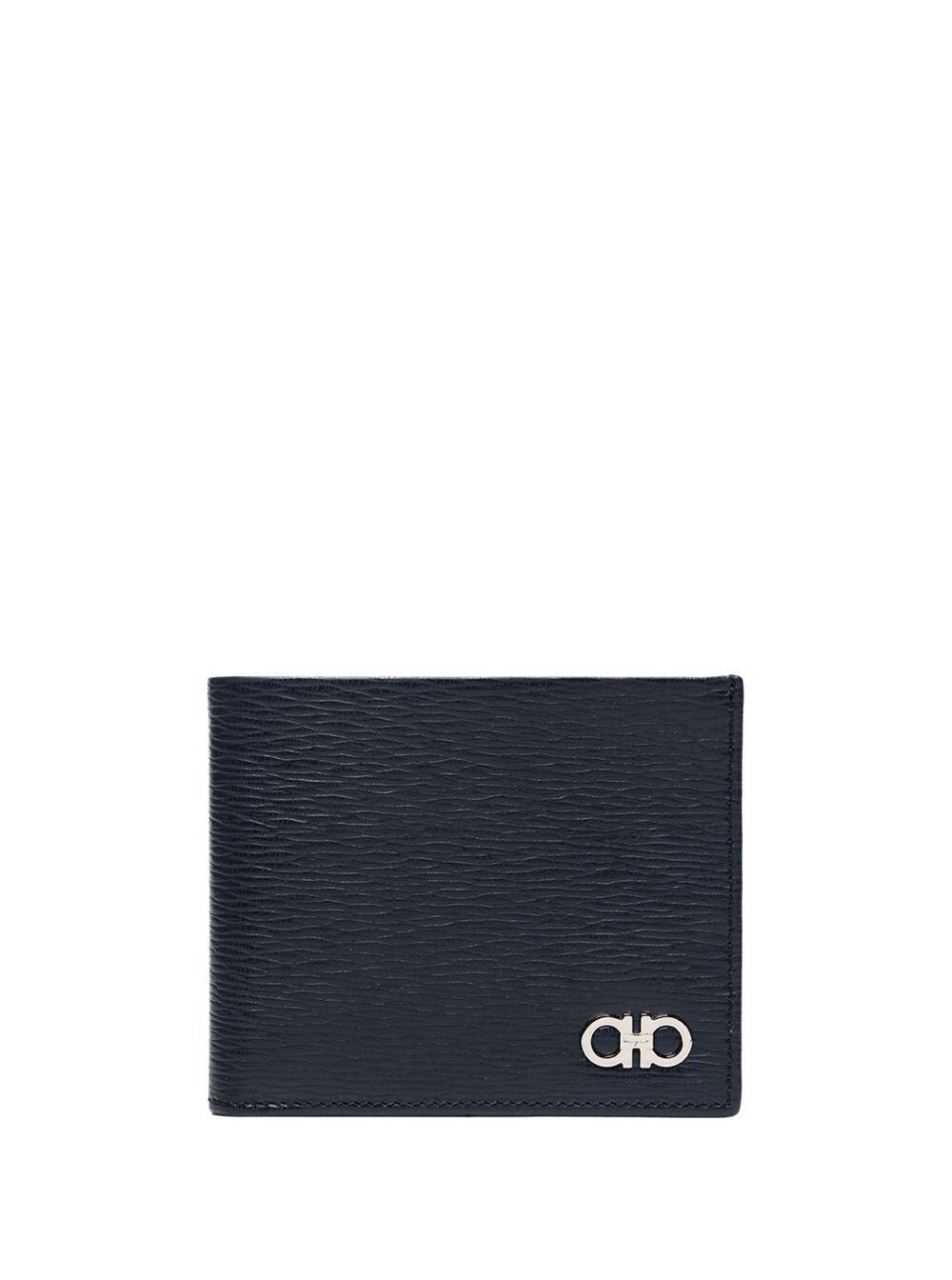 Ferragamo Men Wallet With Metallic Front Logo In Blue Leather For Men