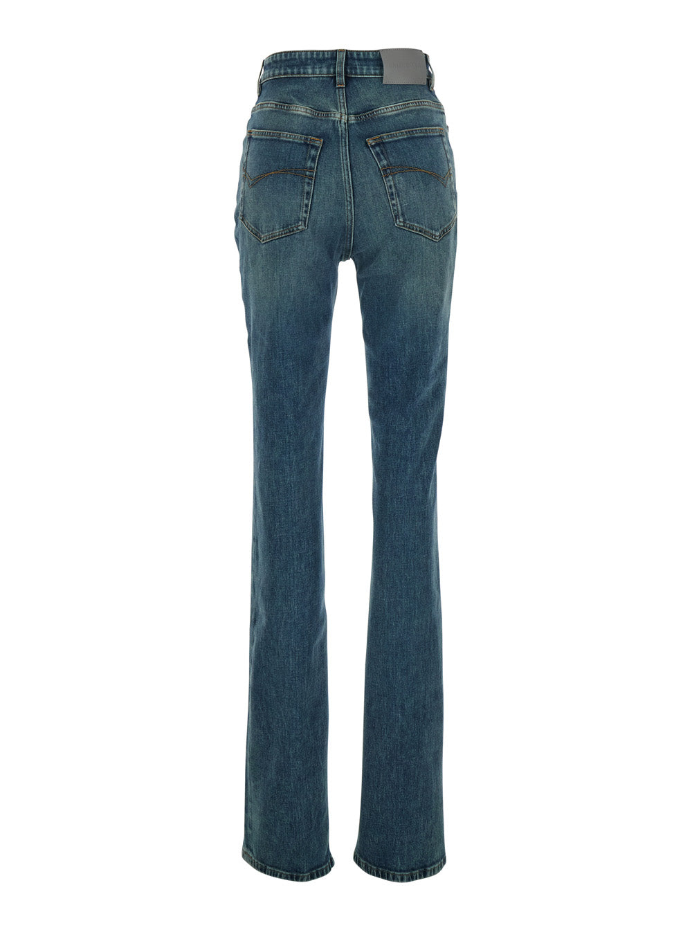 Balenciaga Women Blue High-Waisted Jeans With Logo Patch On The Back In Denim For Women