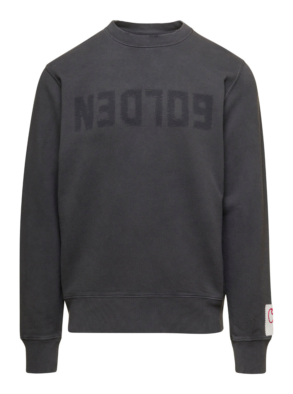 Golden Goose Men Gray Crewneck Sweatshirt With Logo Print In Cotton Men