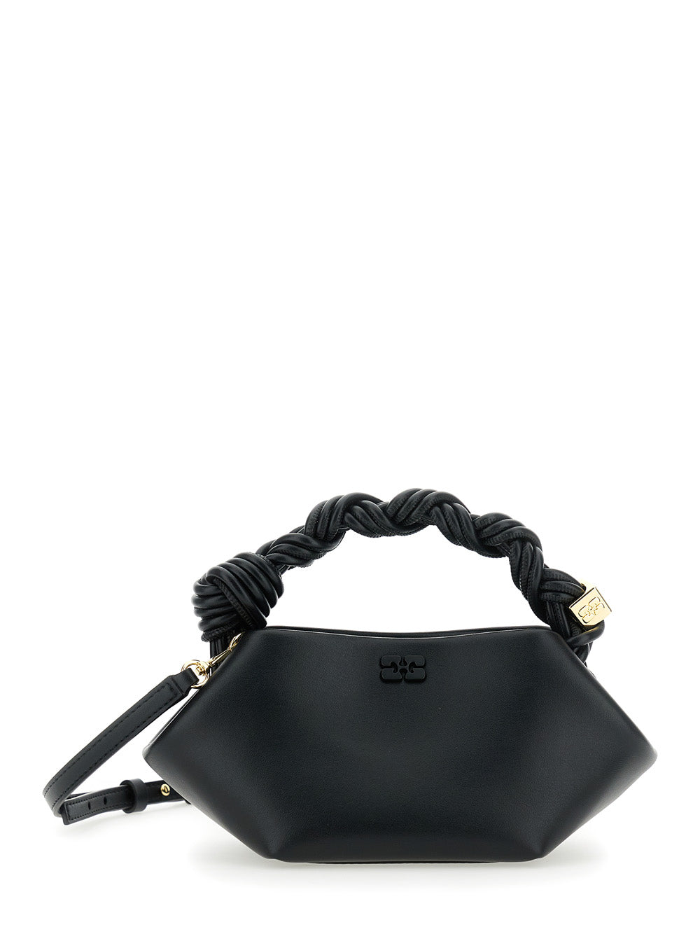 Ganni Women 'Bou Bag Mini' Black Handbag With Braided Handle And Removable Shoulder Strap In Leather Woman