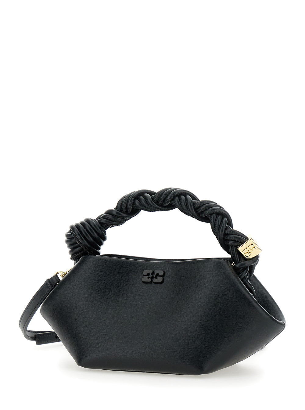 Ganni Women 'Bou Bag Mini' Black Handbag With Braided Handle And Removable Shoulder Strap In Leather Woman
