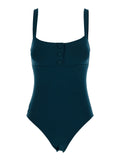 Eres Women "Dahabiya" Blue One-Piece Swimsuit With Thin Straps And Neckline In Tech Fabric For Women
