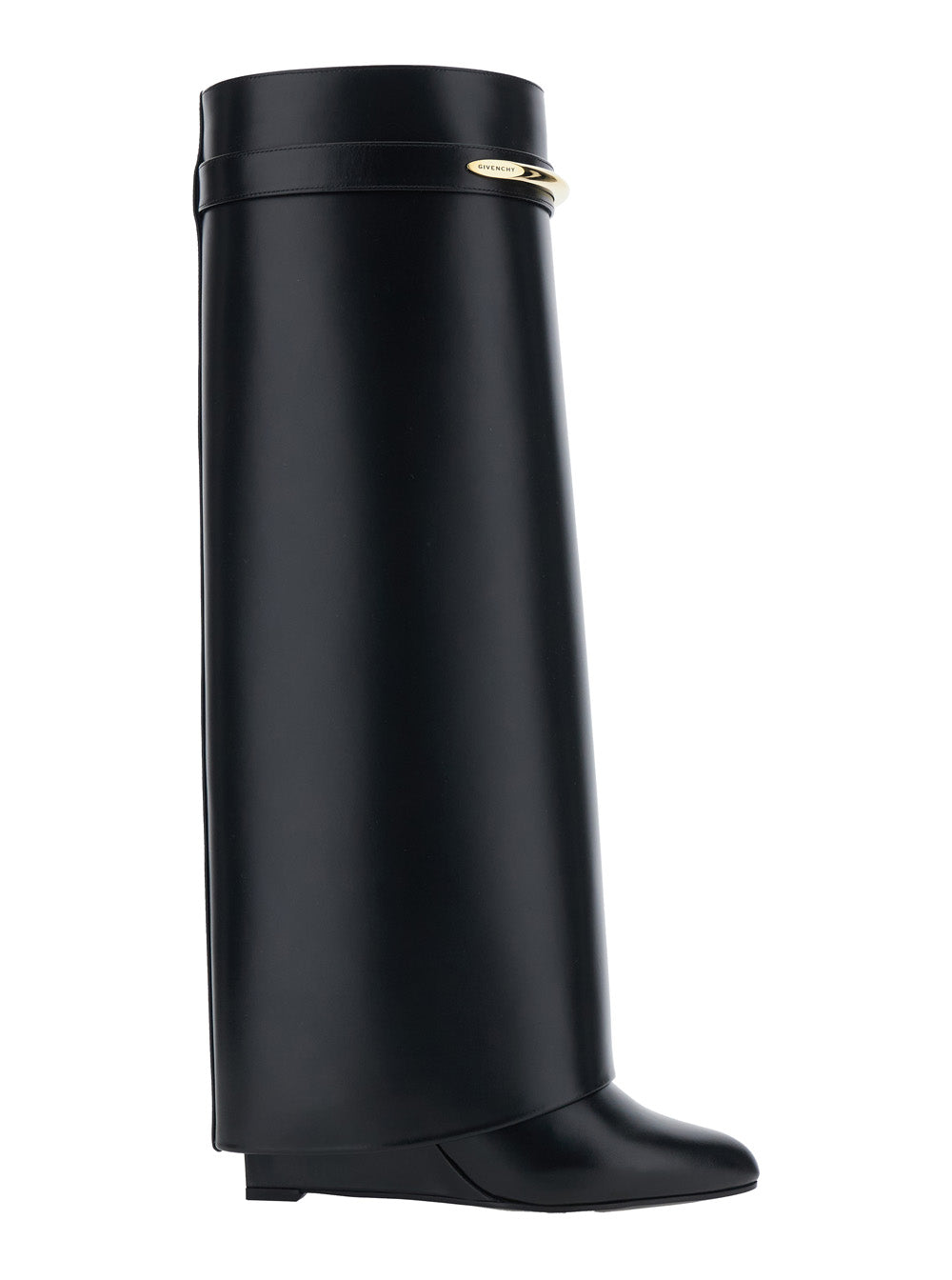Givenchy Women High Wedge Heeled 'Shark' Pointed Boots With Logo Plate On The Front In Black Leather For Women