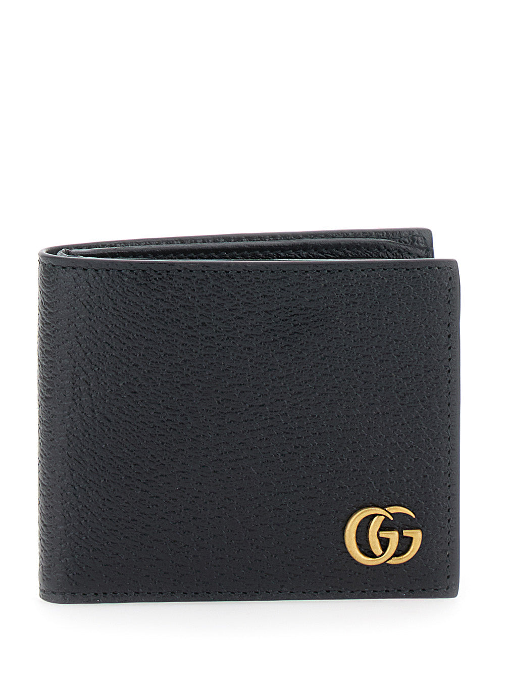 Gucci Men Bi-Fold Wallet With 'Gg Marmont' Logo In Grained Black Leather For Men