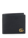 Gucci Men Bi-Fold Wallet With 'Gg Marmont' Logo In Grained Black Leather For Men