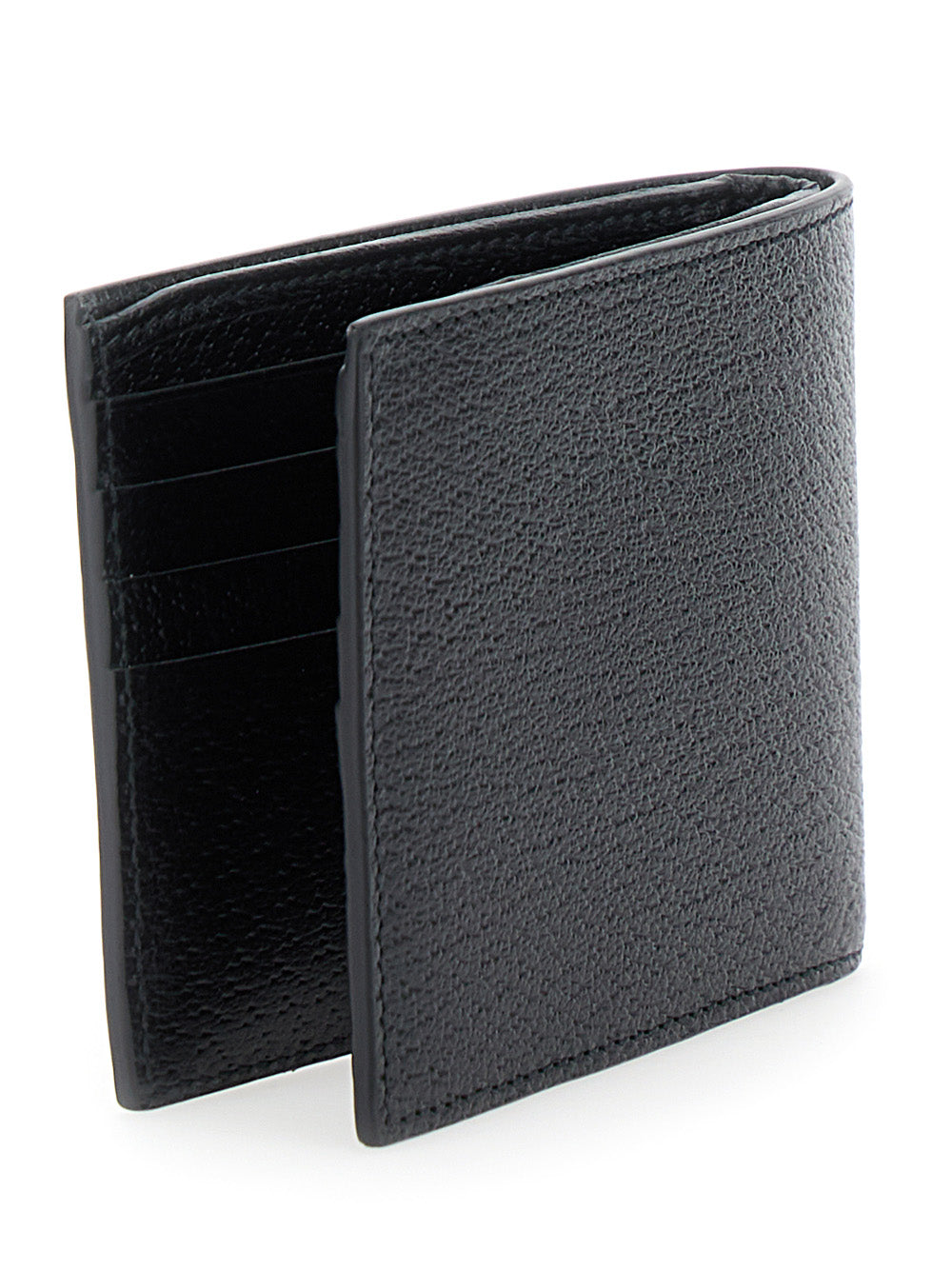 Gucci Men Bi-Fold Wallet With 'Gg Marmont' Logo In Grained Black Leather For Men