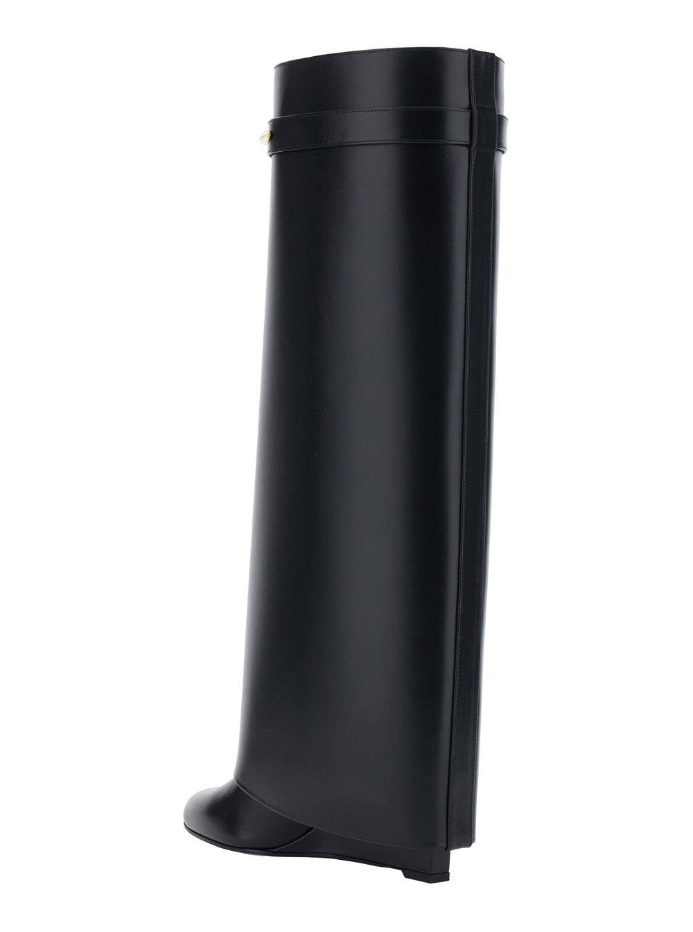 Givenchy Women High Wedge Heeled 'Shark' Pointed Boots With Logo Plate On The Front In Black Leather For Women