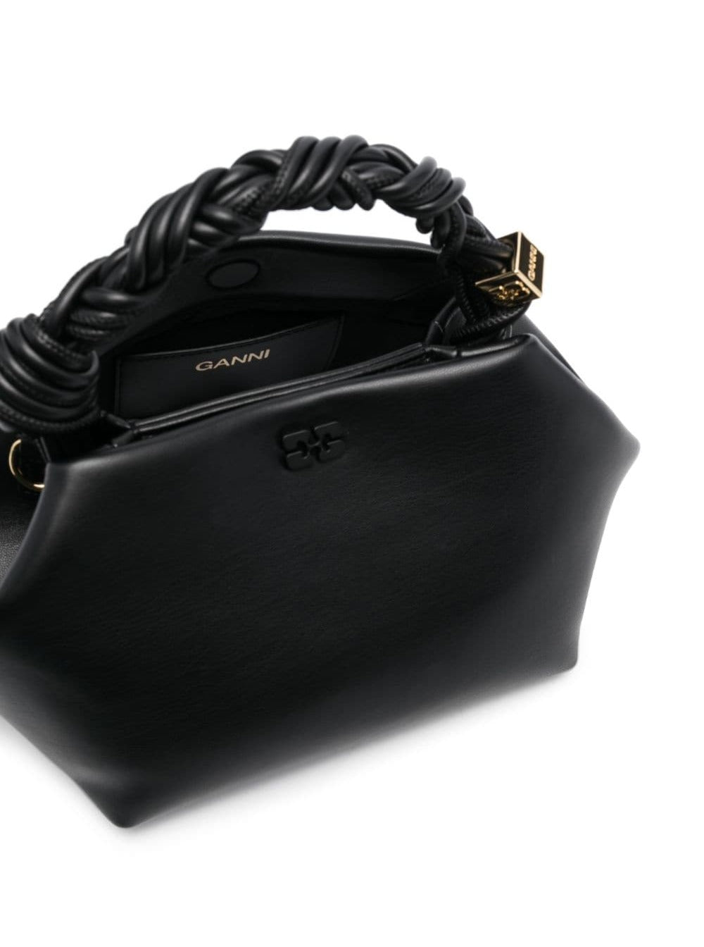 Ganni Women Handbag 'Ganni Bou' With Butterfly Logo And Black Leather Woven Handle For Women