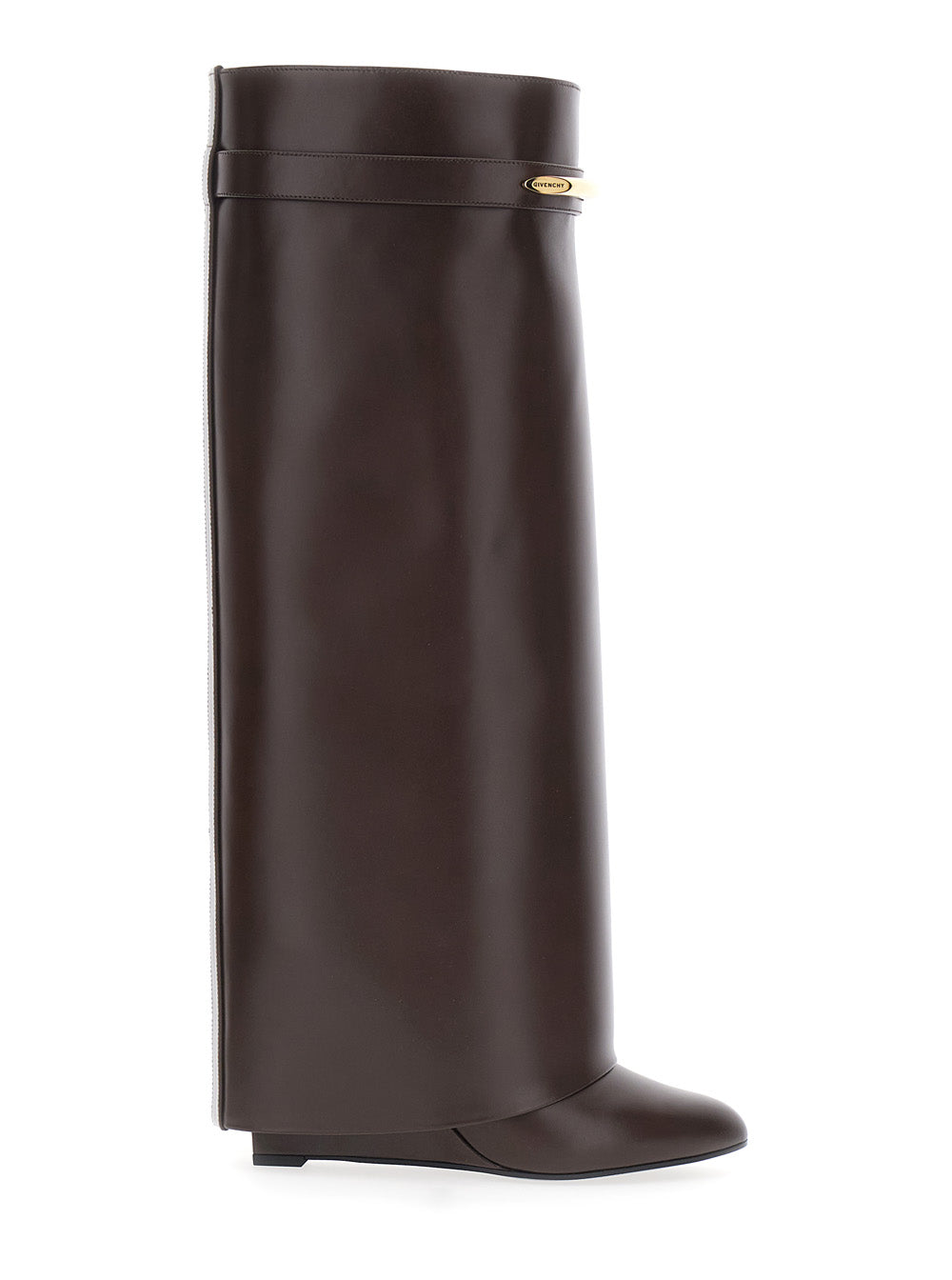 Givenchy Women Pointed Toe Wedge Heels With Logo Plate On The Front In Brown Leather For Women