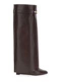 Givenchy Women Pointed Toe Wedge Heels With Logo Plate On The Front In Brown Leather For Women