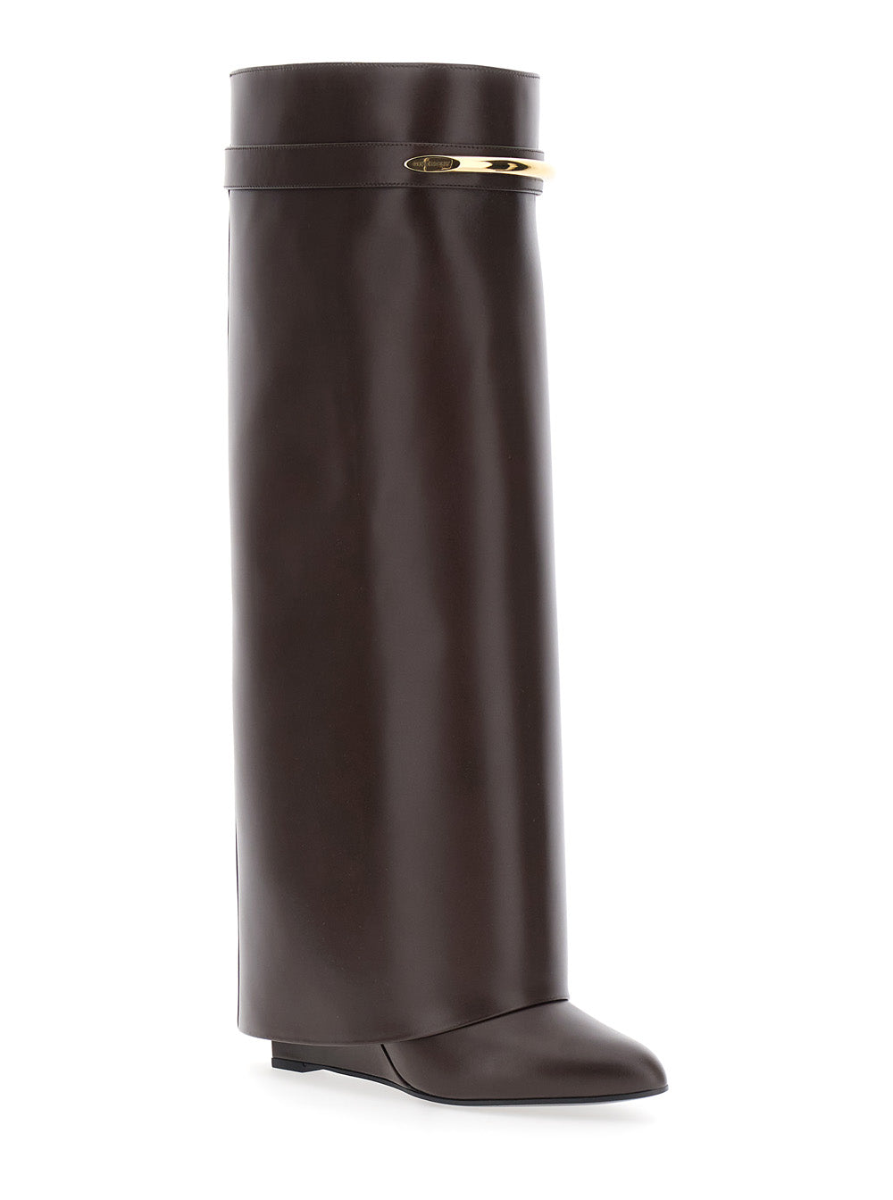 Givenchy Women Pointed Toe Wedge Heels With Logo Plate On The Front In Brown Leather For Women