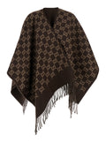Gucci Women Cape With Fringes And Gg All-Over Motif In Brown Wool For Women