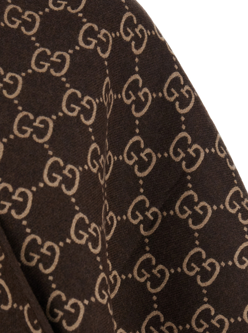 Gucci Women Cape With Fringes And Gg All-Over Motif In Brown Wool For Women