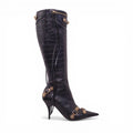 BALENCIAGA BLACK AND GOLD CROC EFFECT CAGOLE BOOTS - SIZE 36