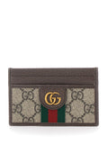 Gucci Men Card Holder 'Ophidia' With Gg Plate In Gg Canvas And Leather Beige Men