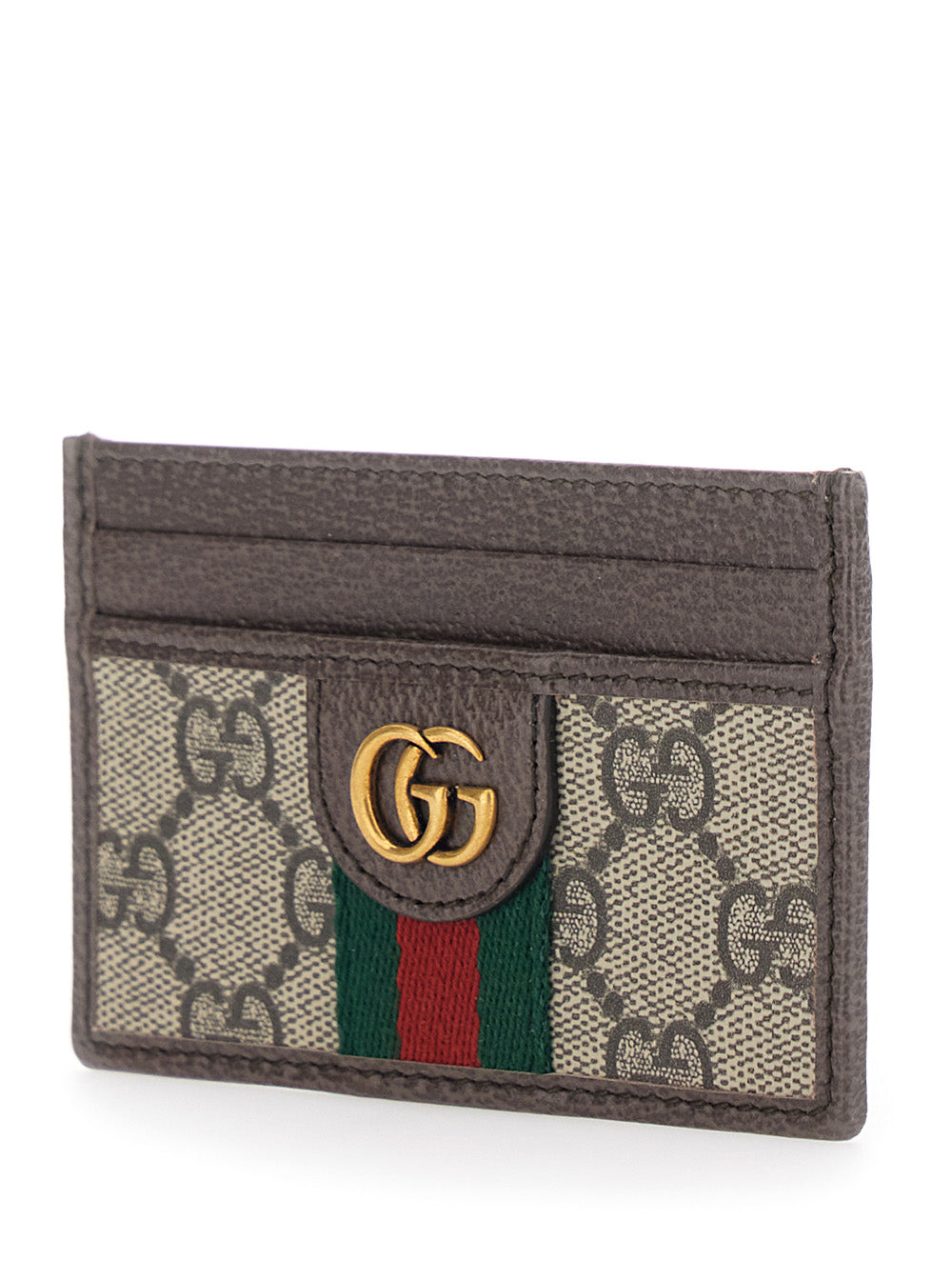 Gucci Men Card Holder 'Ophidia' With Gg Plate In Gg Canvas And Leather Beige Men