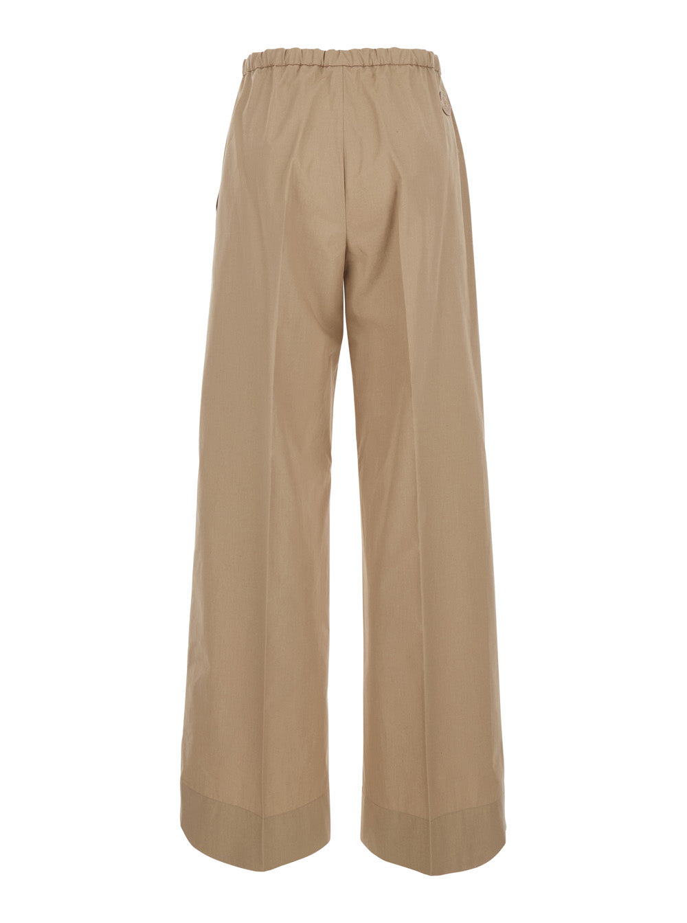 Moncler Women Beige Pants With Elasticated Waist And Logo Patch On The Back In Cotton Man